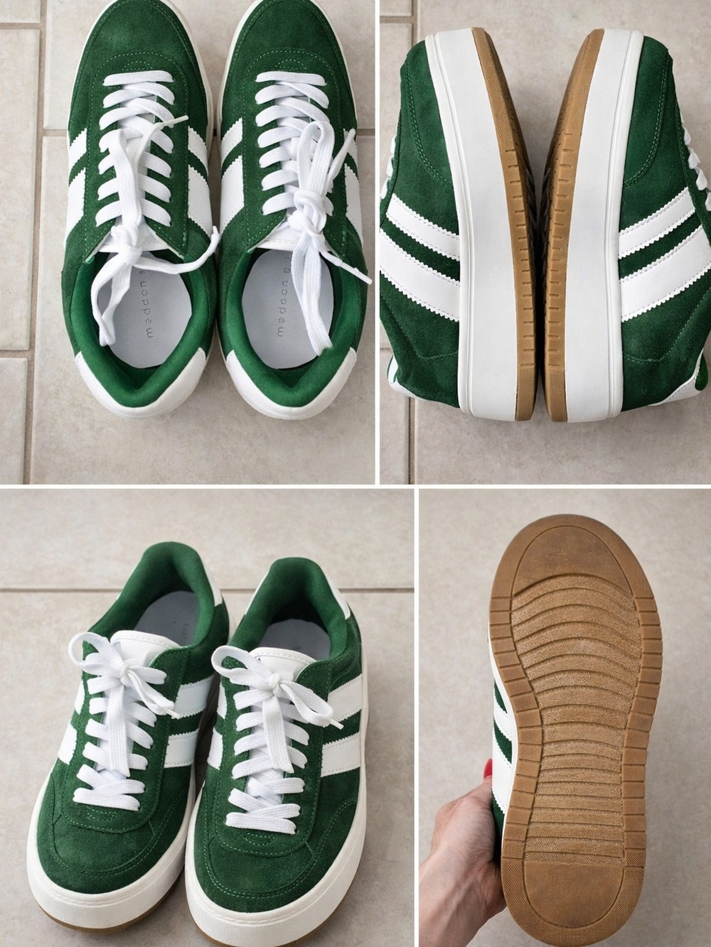Madden Girl Green Suede Sneakers with White Stripes